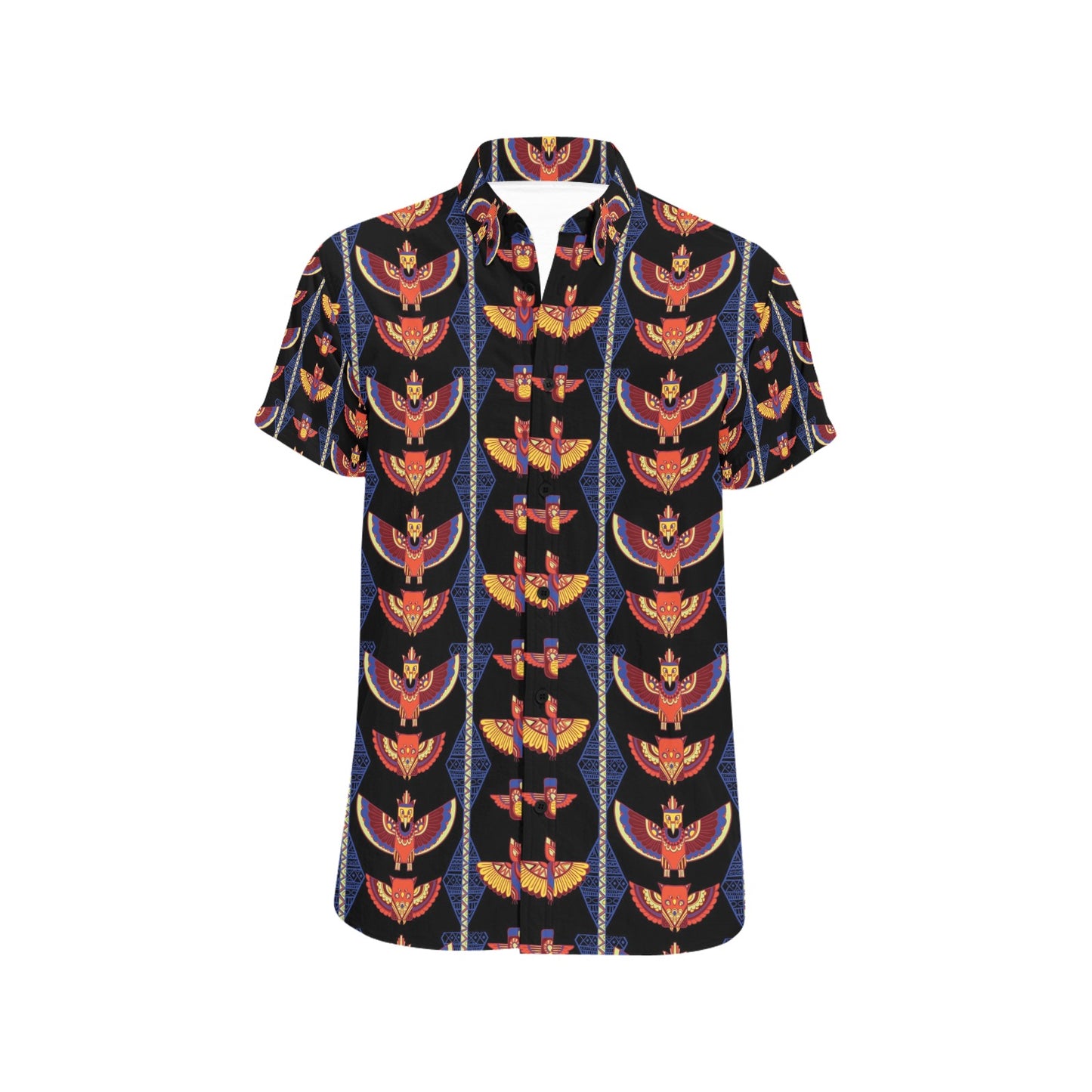 Totem Print Design LKS301 Men Short Sleeve Button Up Shirt