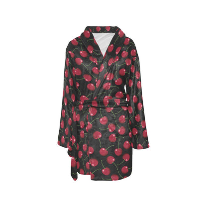 Cherry Black Background Women's Fleece Robe