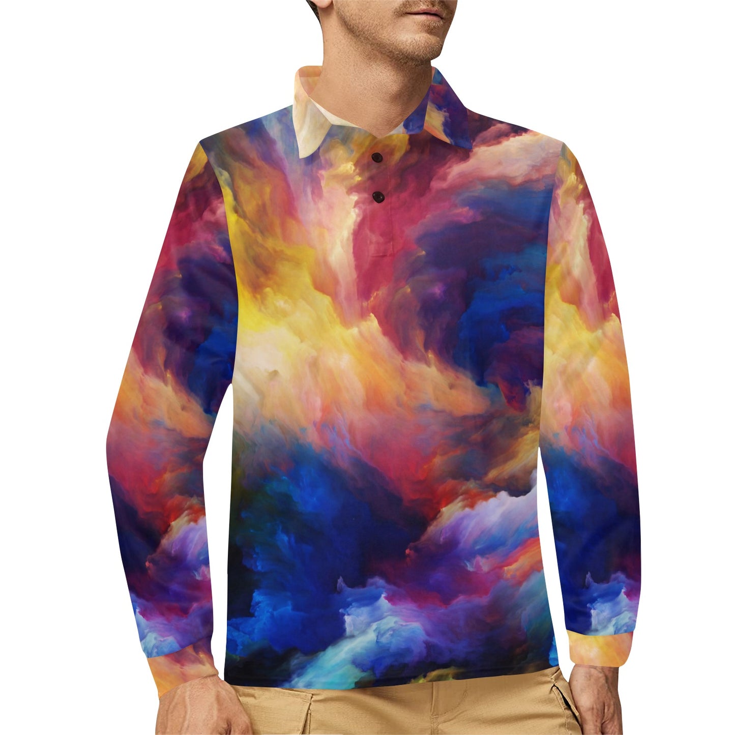 Vortex Twist Swirl Water Color Design Long Sleeve Polo Shirt For Men's