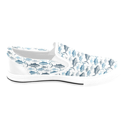 Tuna Fish Print Design LKS303 White Slip Ons Canvas Women's Shoes