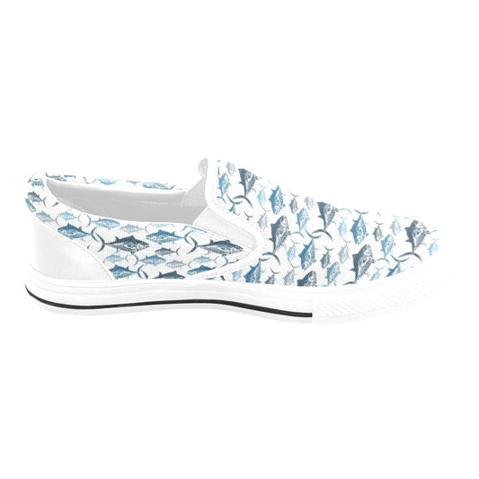 Tuna Fish Print Design LKS303 White Slip Ons Canvas Women's Shoes