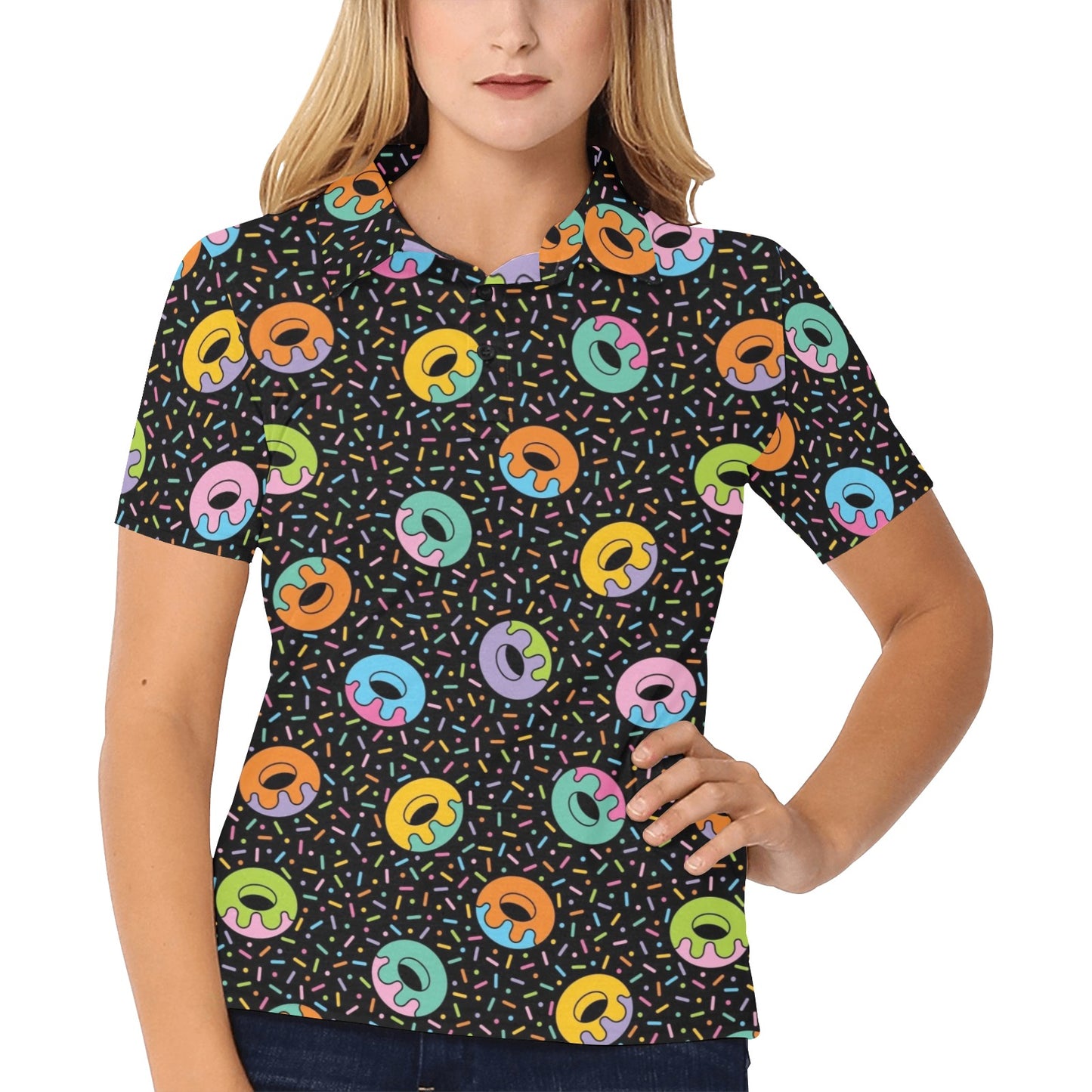 Donut Pattern Print Design DN012 Women's Polo Shirt