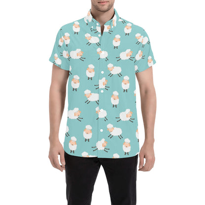 Sheep Print Design LKS406 Men Short Sleeve Button Up Shirt