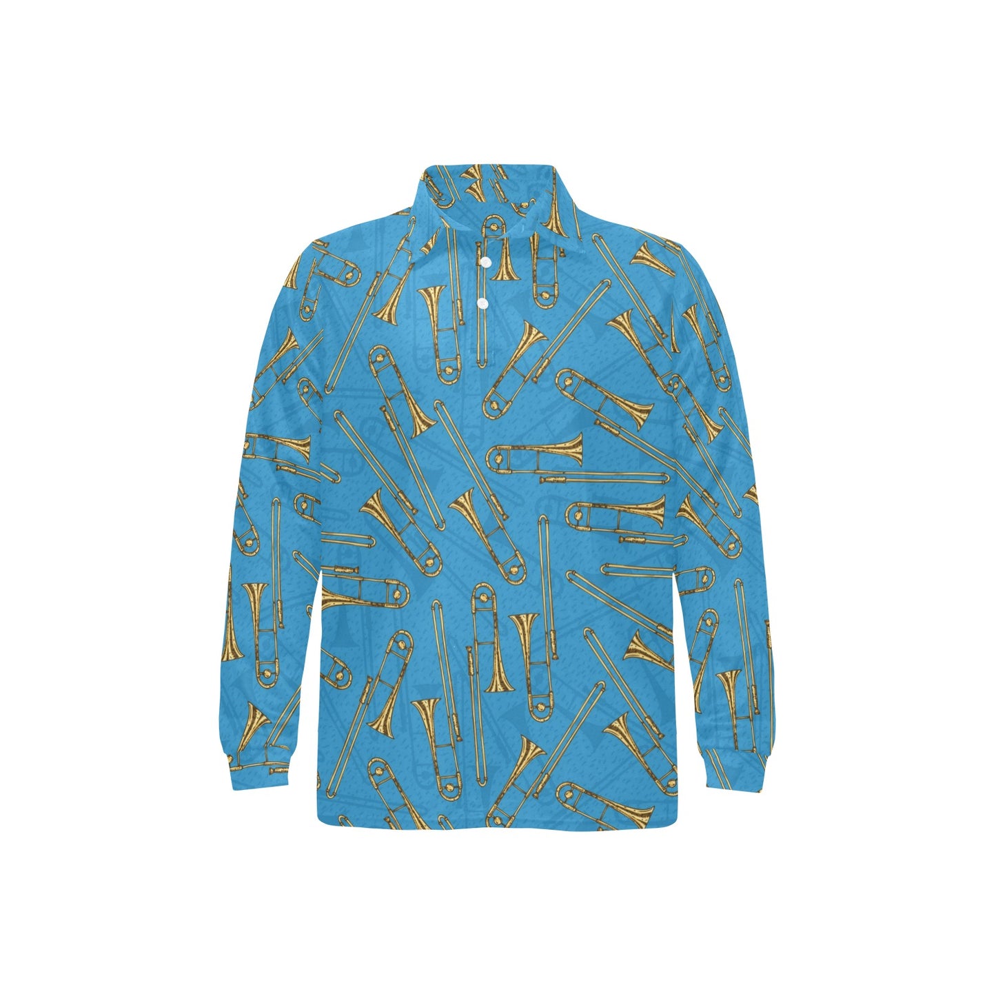 Trombone Pattern Print Design 01 Long Sleeve Polo Shirt For Men's