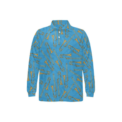 Trombone Pattern Print Design 01 Long Sleeve Polo Shirt For Men's