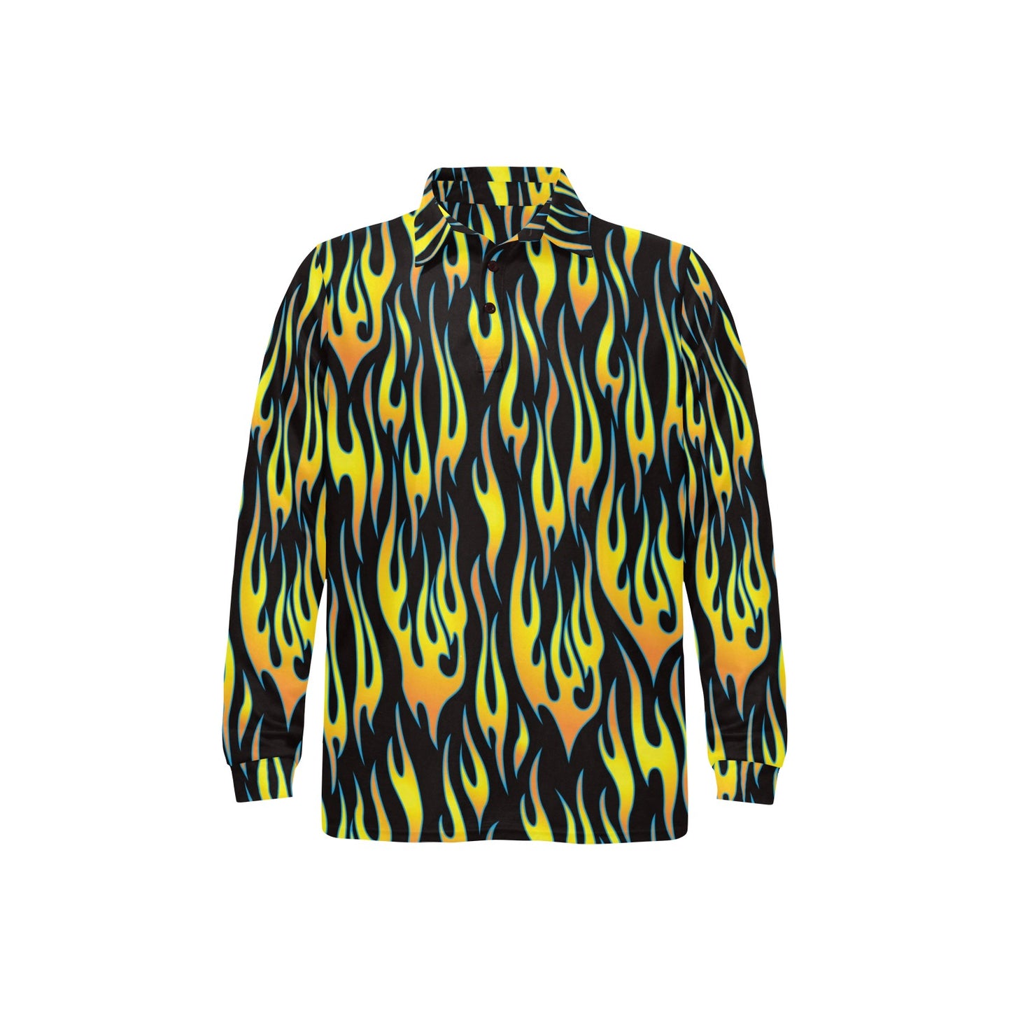 Flame Fire Yellow Pattern Long Sleeve Polo Shirt For Men's