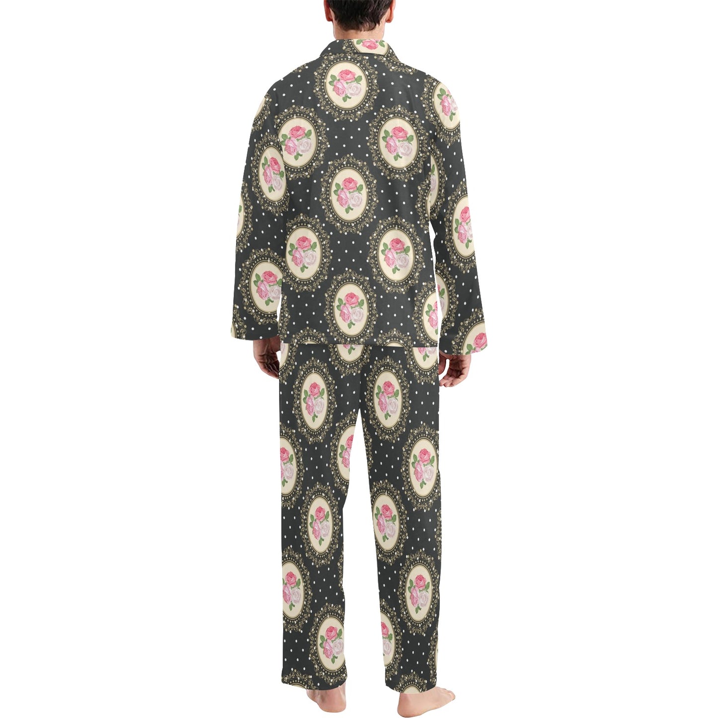 Rose Pattern Print Design RO015 Men's Long Pajama Set