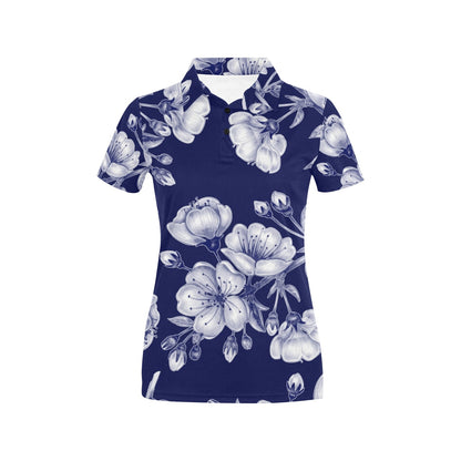 Cherry Blossom Pattern Print Design CB01 Women's Polo Shirt
