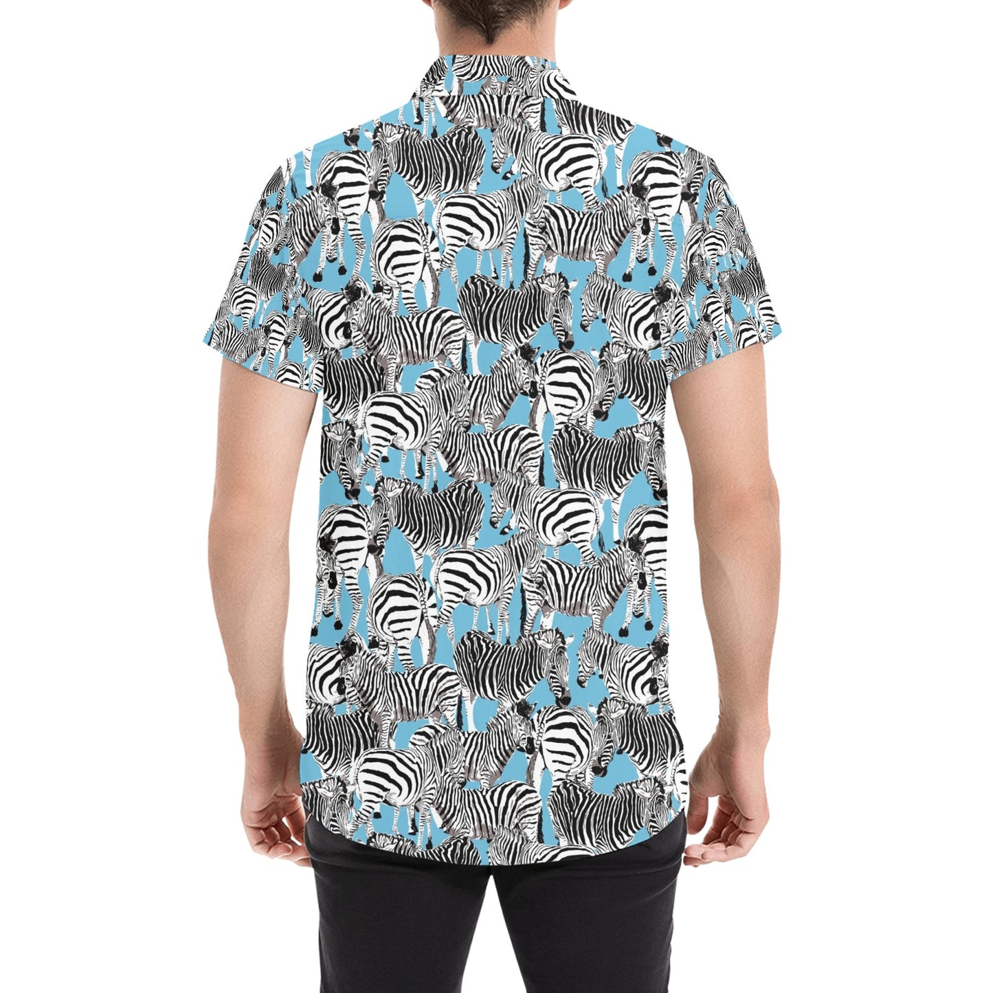 Zebra Print Design LKS305 Men Short Sleeve Button Up Shirt