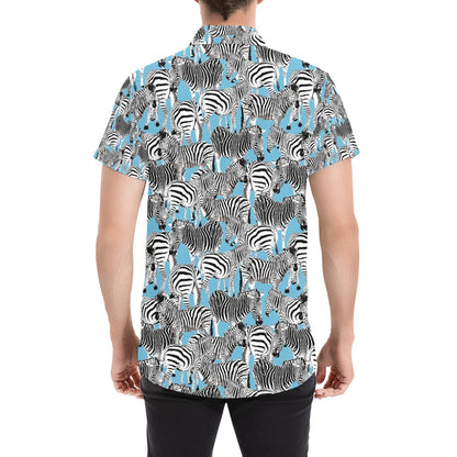 Zebra Print Design LKS305 Men Short Sleeve Button Up Shirt