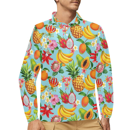 Tropical Fruits Pattern Print Design TF01 Long Sleeve Polo Shirt For Men's