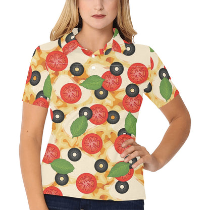Pizza Pattern Print Design A05 Women's Polo Shirt