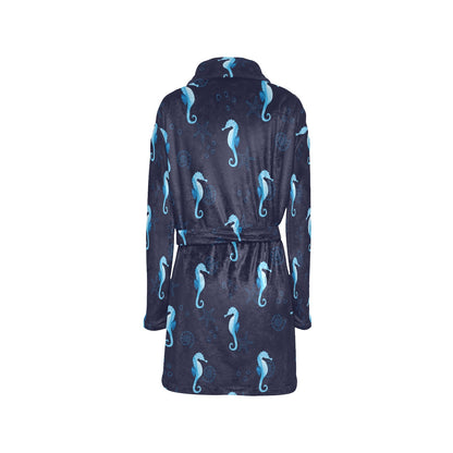 SeaHorse Blue neon Pattern Print Design 03 Women's Fleece Robe