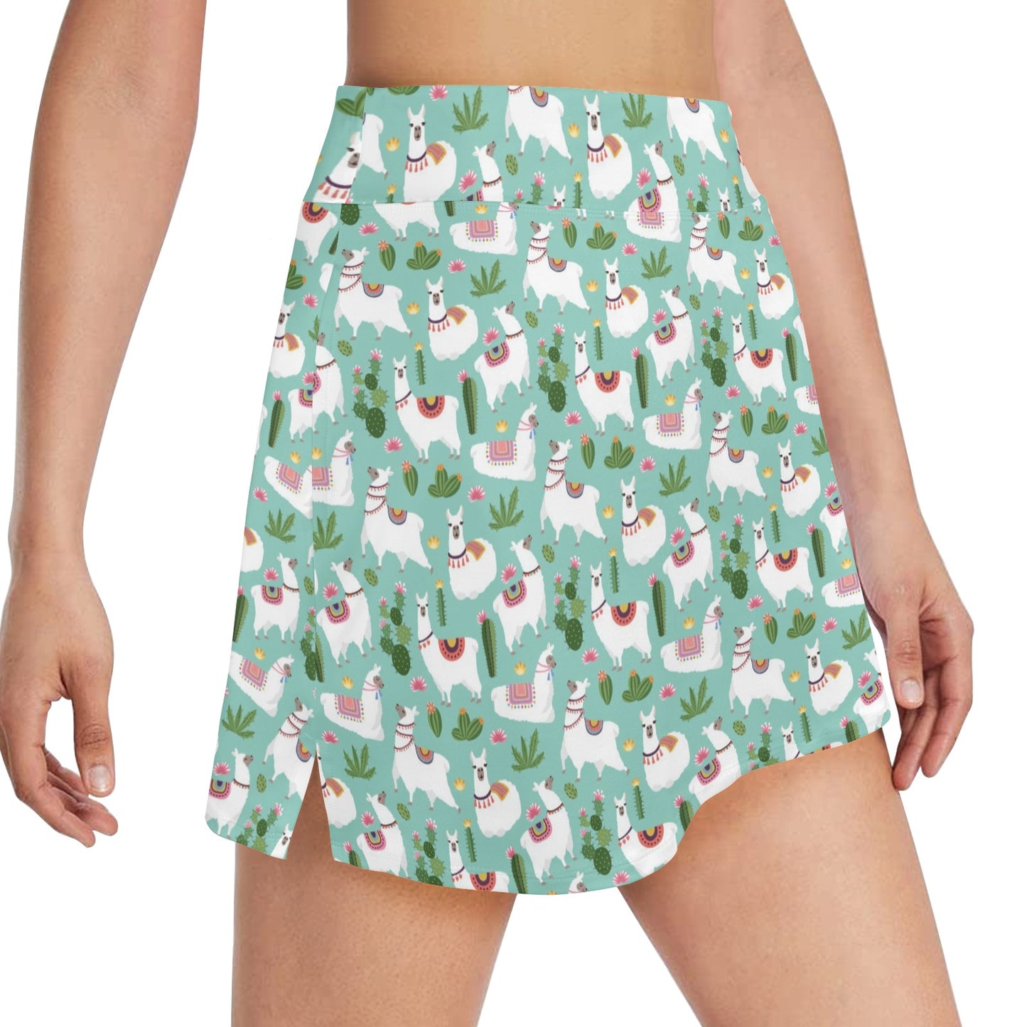 Llama with Cactus Themed Print 17" Golf & Pickleball Skort with Pockets