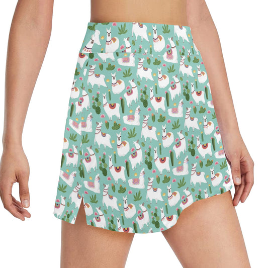 Llama with Cactus Themed Print 17" Golf & Pickleball Skort with Pockets