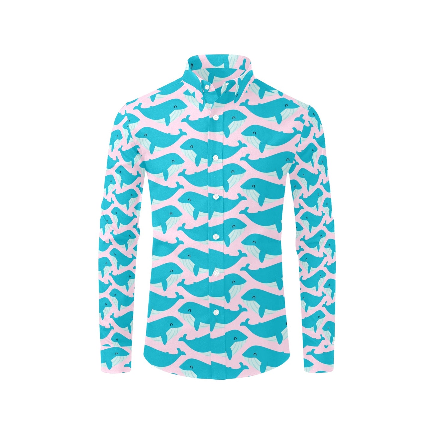 Whale Print Design LKS302 Men's Long Sleeve Dress Shirt