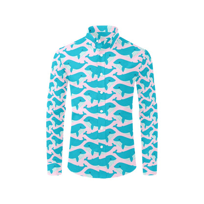 Whale Print Design LKS302 Men's Long Sleeve Dress Shirt