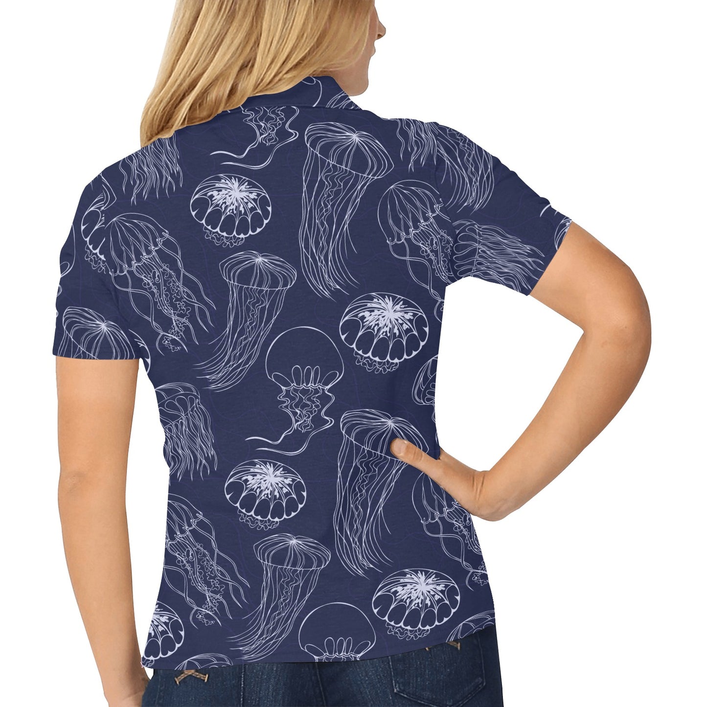 Jellyfish Pattern Print Design 05 Women's Polo Shirt