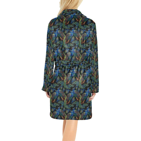 Peacock Themed Design Print Women's Fleece Robe
