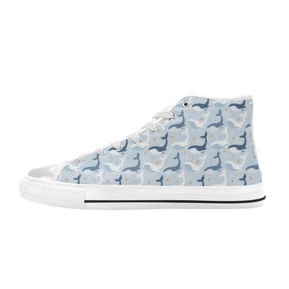 Whale Print Design LKS305 Men's High Top Canvas Shoes