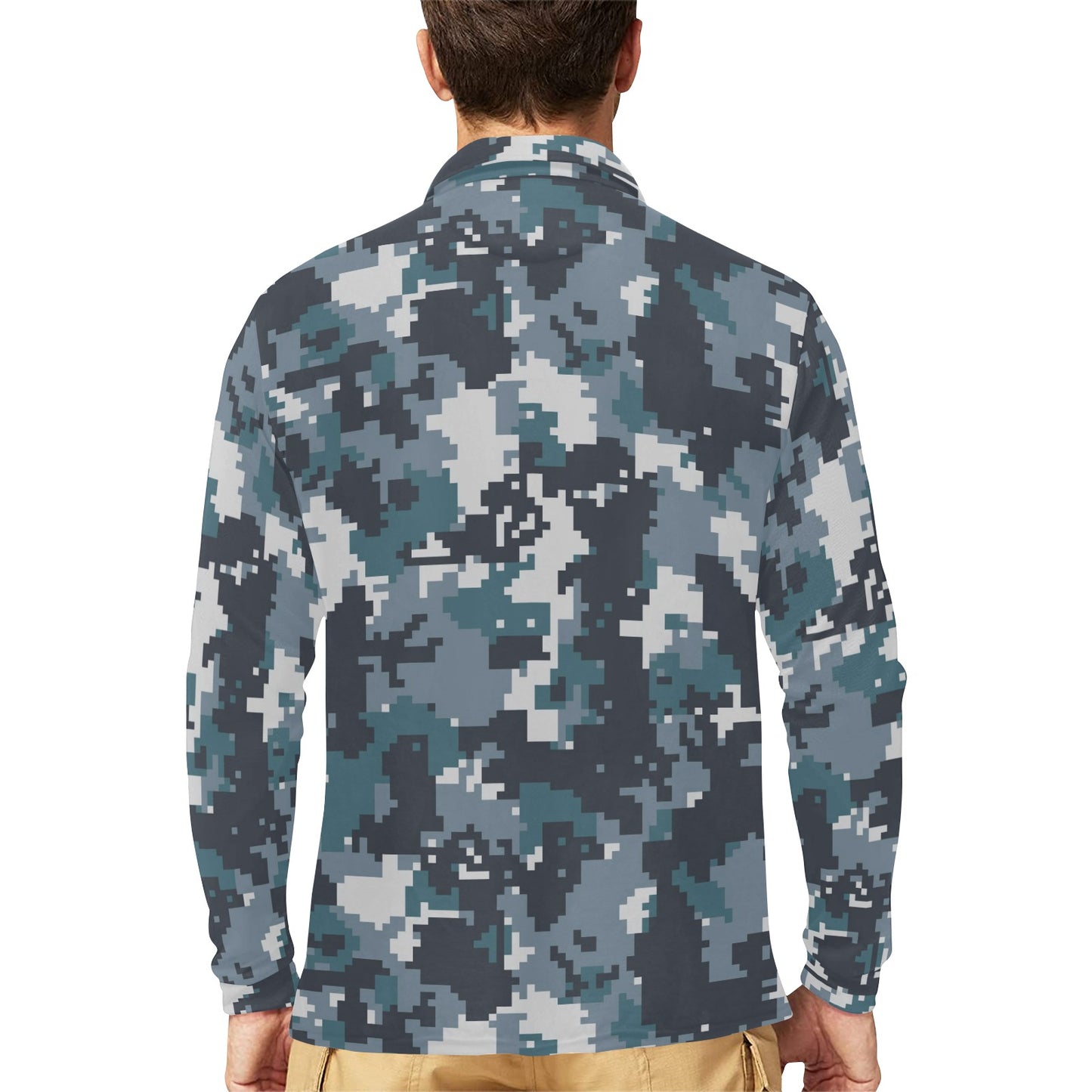 ACU Digital Urban Camouflage Long Sleeve Polo Shirt For Men's