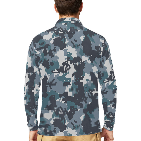 ACU Digital Urban Camouflage Long Sleeve Polo Shirt For Men's