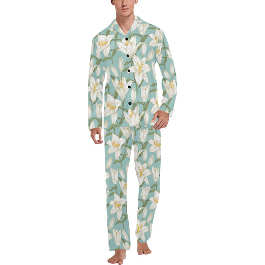 Lily Pattern Print Design LY09 Men's Long Pajama Set