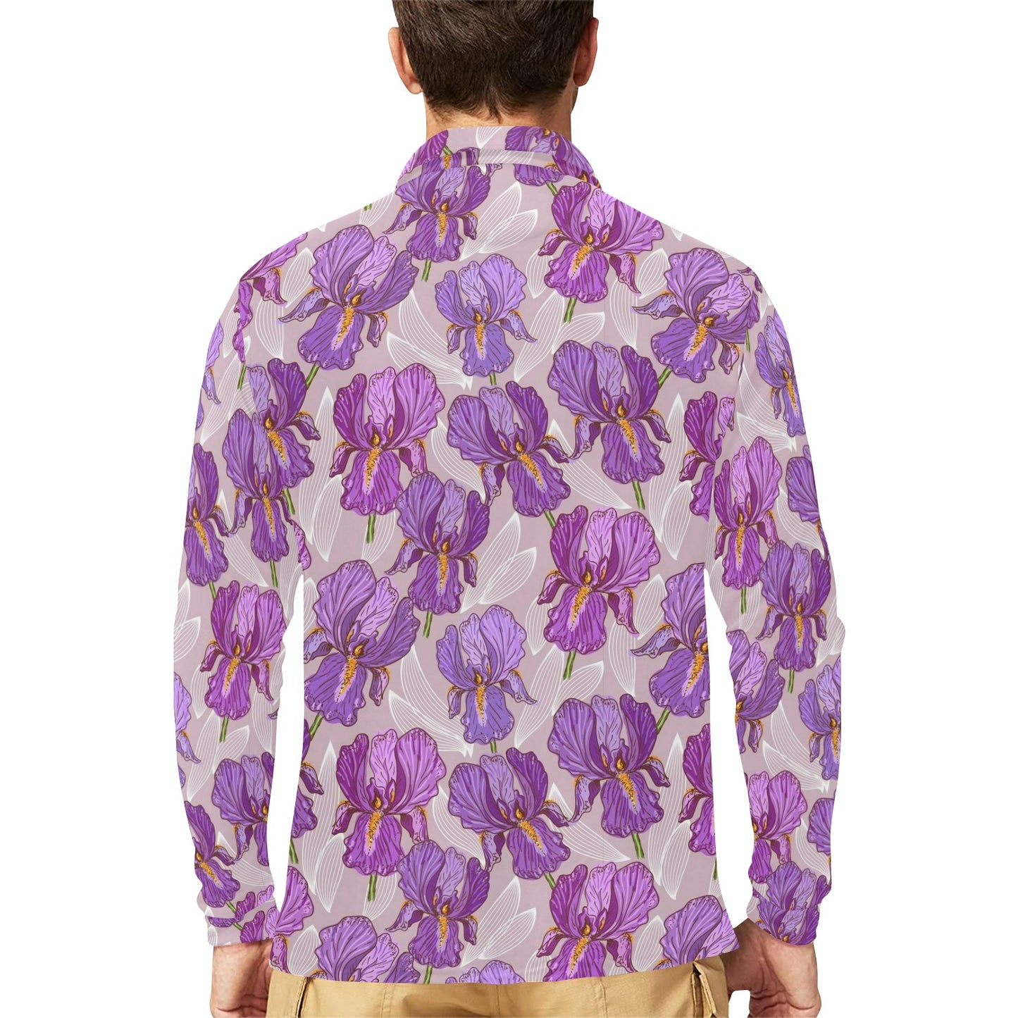 Iris Pattern Print Design IR05 Long Sleeve Polo Shirt For Men's