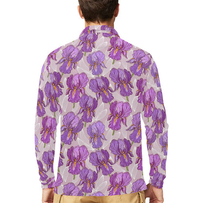Iris Pattern Print Design IR05 Long Sleeve Polo Shirt For Men's