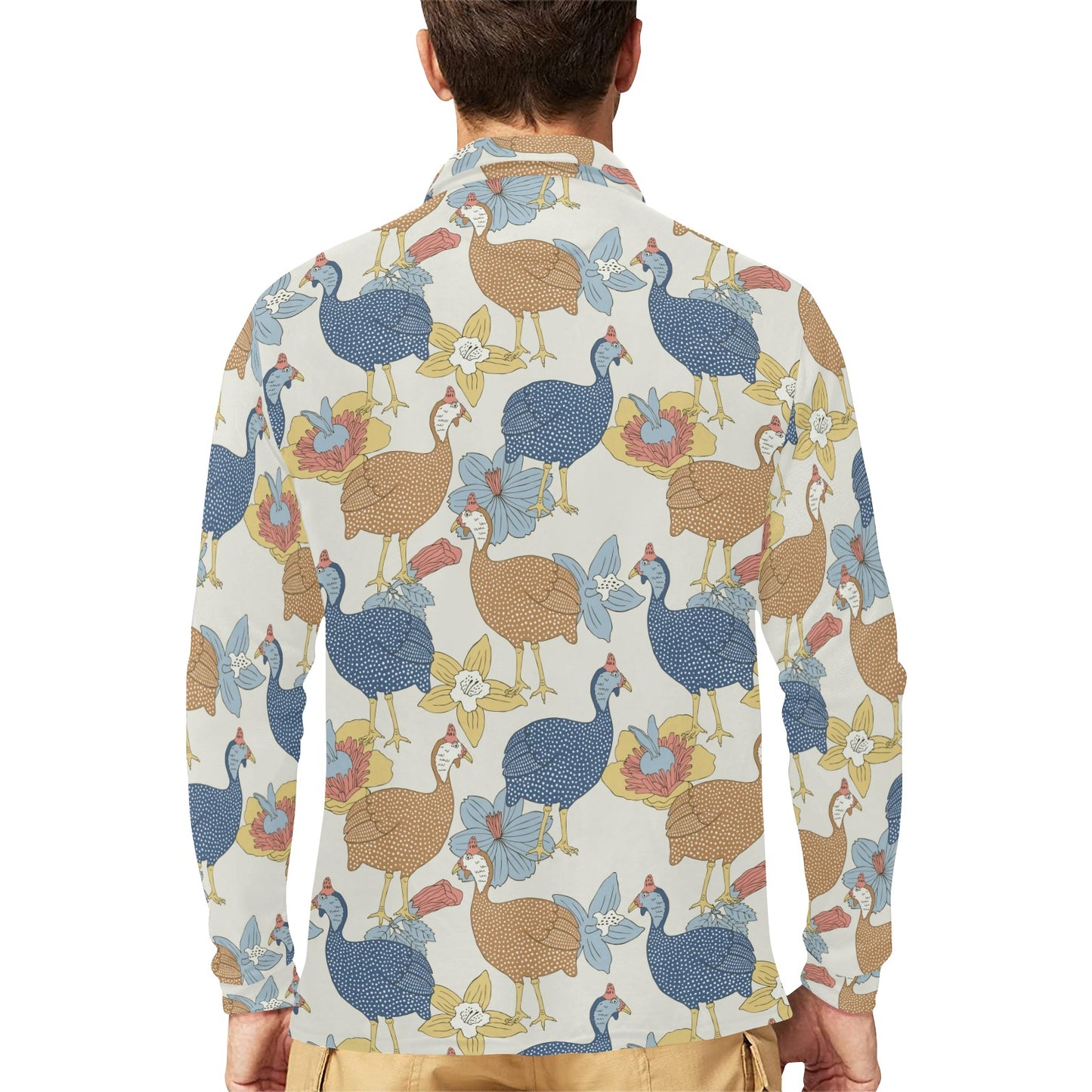 Guinea Fowl Pattern Print Design 01 Long Sleeve Polo Shirt For Men's