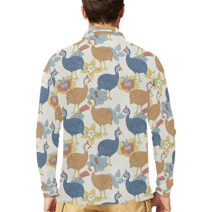 Guinea Fowl Pattern Print Design 01 Long Sleeve Polo Shirt For Men's