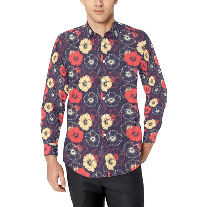 Tropical Flower Print Design LKS302 Men's Long Sleeve Dress Shirt