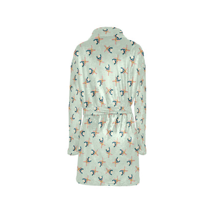 Windmill Pattern Print Design 02 Women's Fleece Robe
