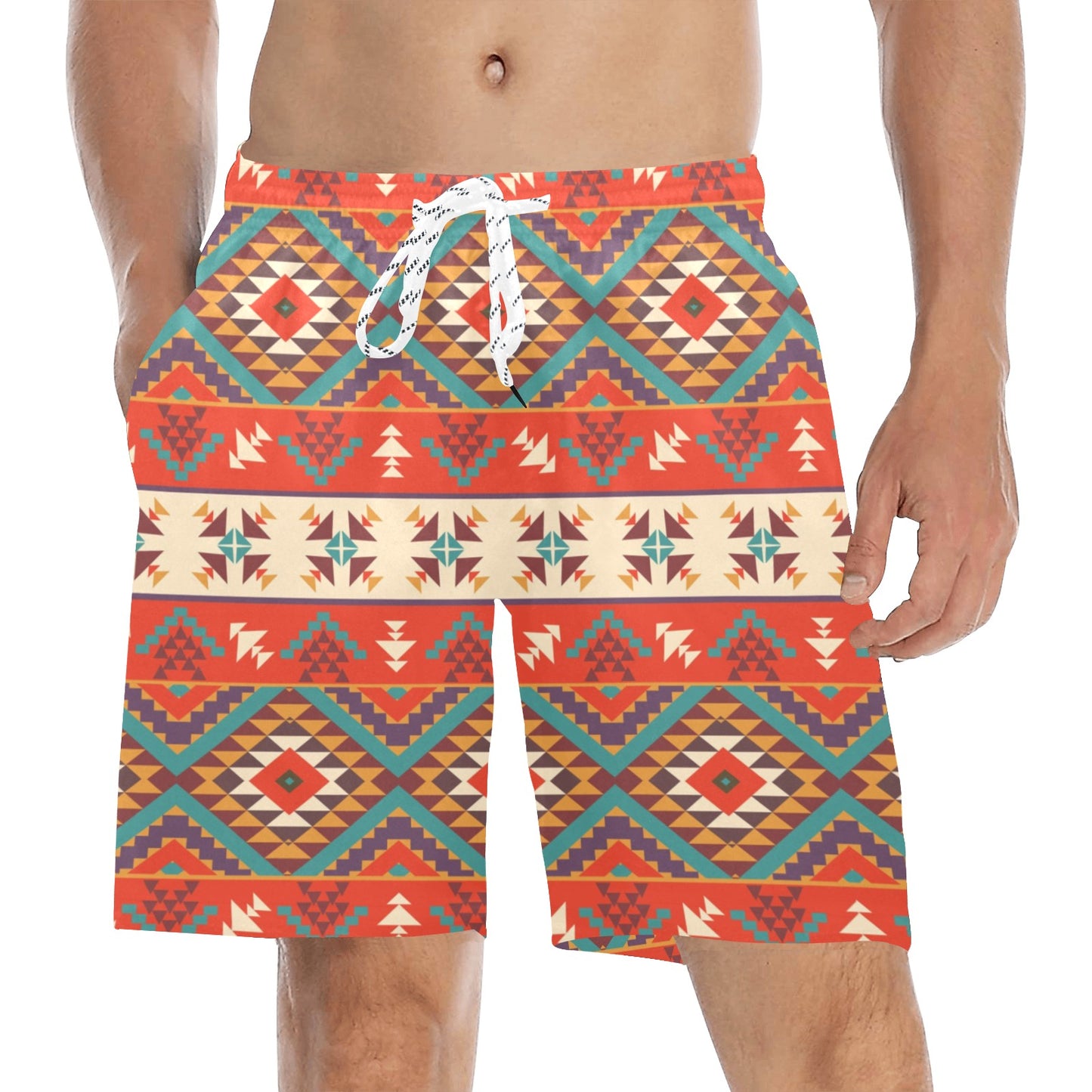 Aztec Red Print Pattern Men's Swim Trunks Beach Shorts