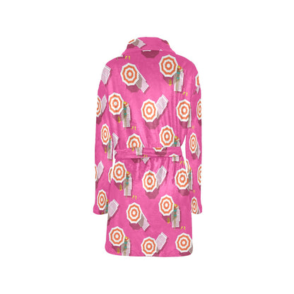 Beach Top View Umbrella Theme Women's Fleece Robe