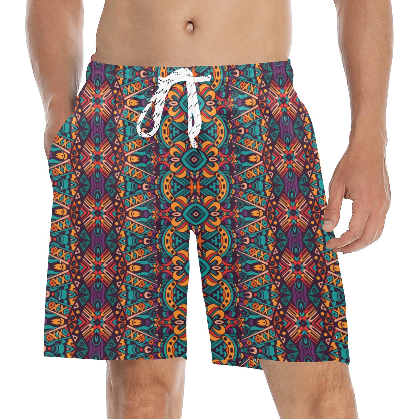 Ethnic Style Print Pattern Men's Swim Trunks Beach Shorts
