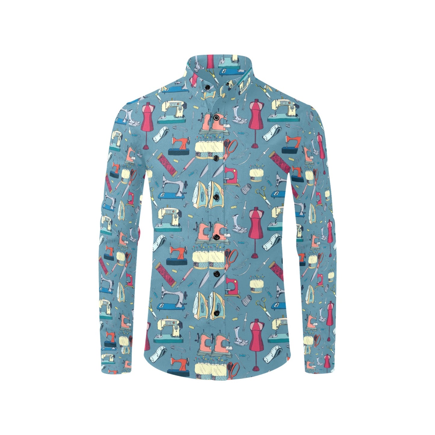 Sewing Equipment Print Design LKS301 Men's Long Sleeve Dress Shirt