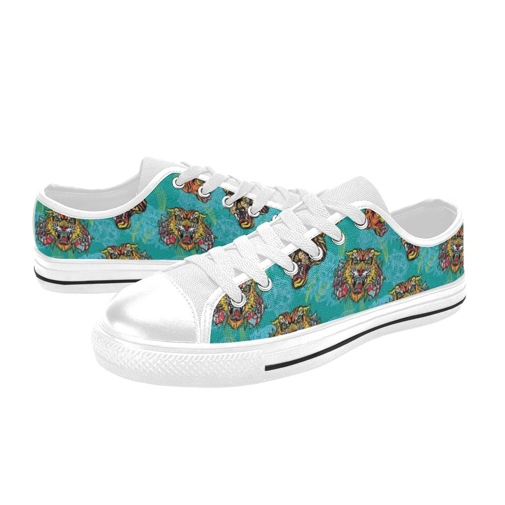 Tattoo Tiger Head Print Design LKS304 Women's White Low Top Shoes