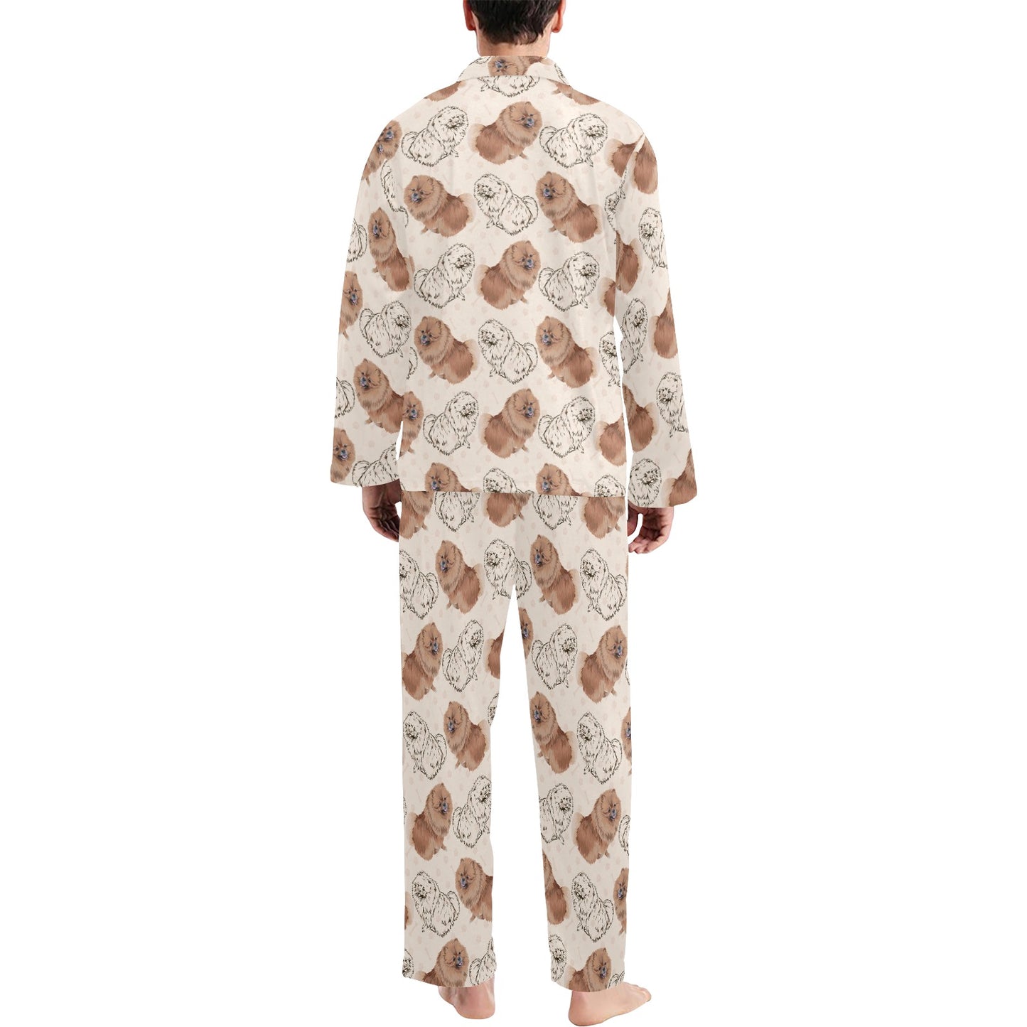 Pomeranians Pattern Print Design A01 Men's Long Pajama Set