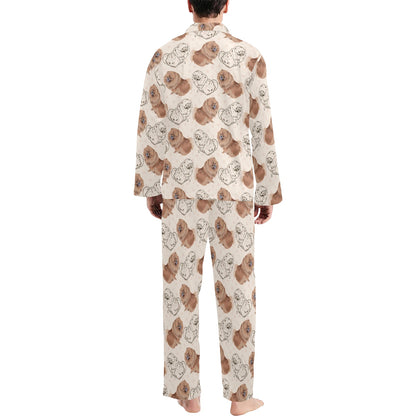 Pomeranians Pattern Print Design A01 Men's Long Pajama Set