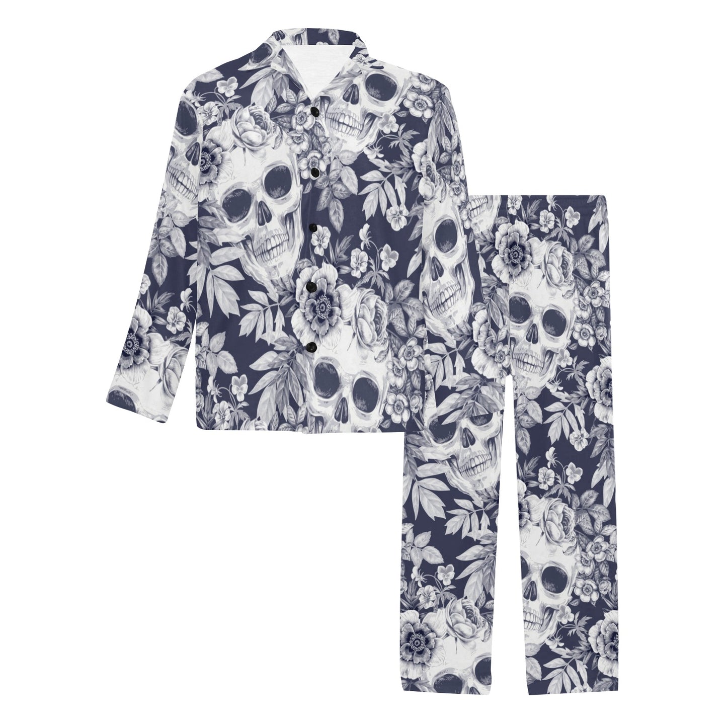Skull Floral Beautiful Men's Long Pajama Set
