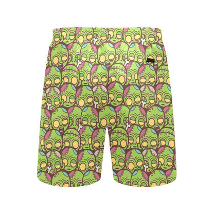 Zombie Head Design Pattern Print Men's Swim Trunks Beach Shorts