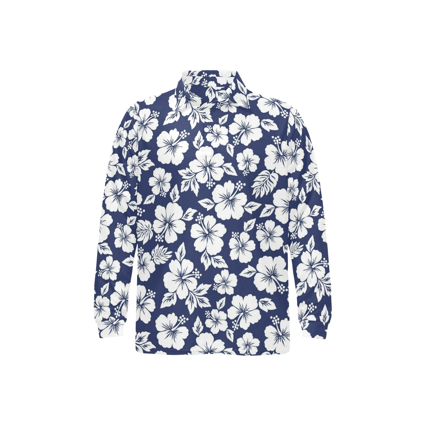 Hibiscus Pattern Print Design HB012 Long Sleeve Polo Shirt For Men's