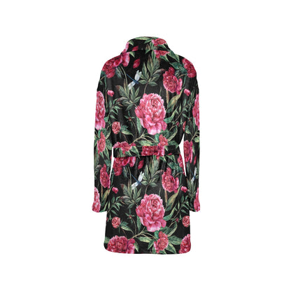 Peony Pattern Print Design PE04 Women's Fleece Robe