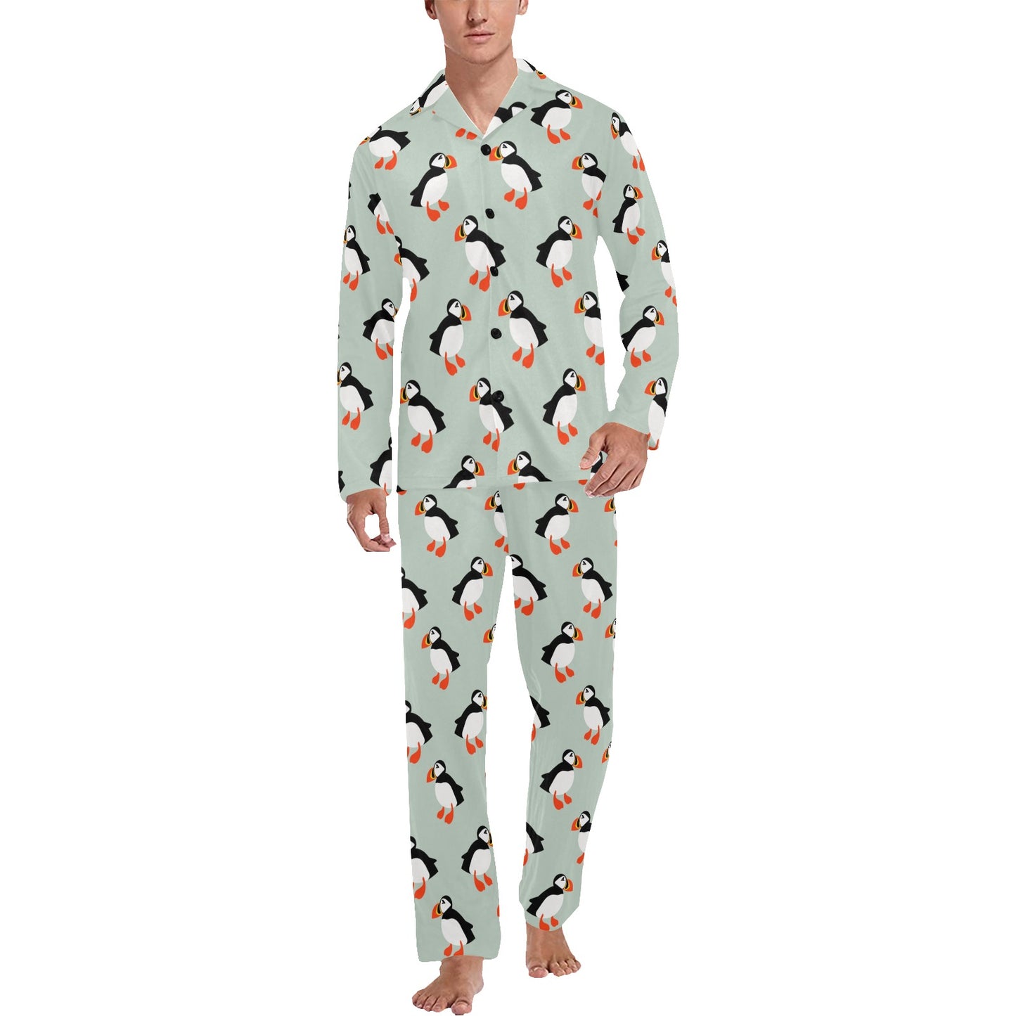 Puffin Pattern Print Design A03 Men's Long Pajama Set