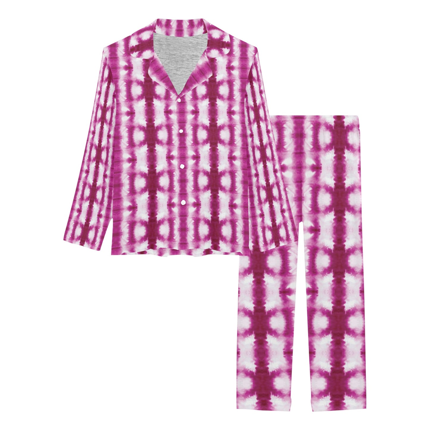 Tie Dye Dark Pink Print Design LKS303 Women's Long Pajama Set