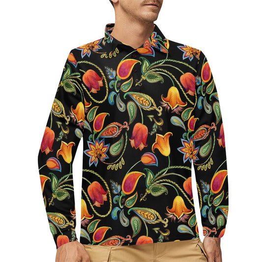 Tulip Boho Pattern Print Design TP09 Long Sleeve Polo Shirt For Men's