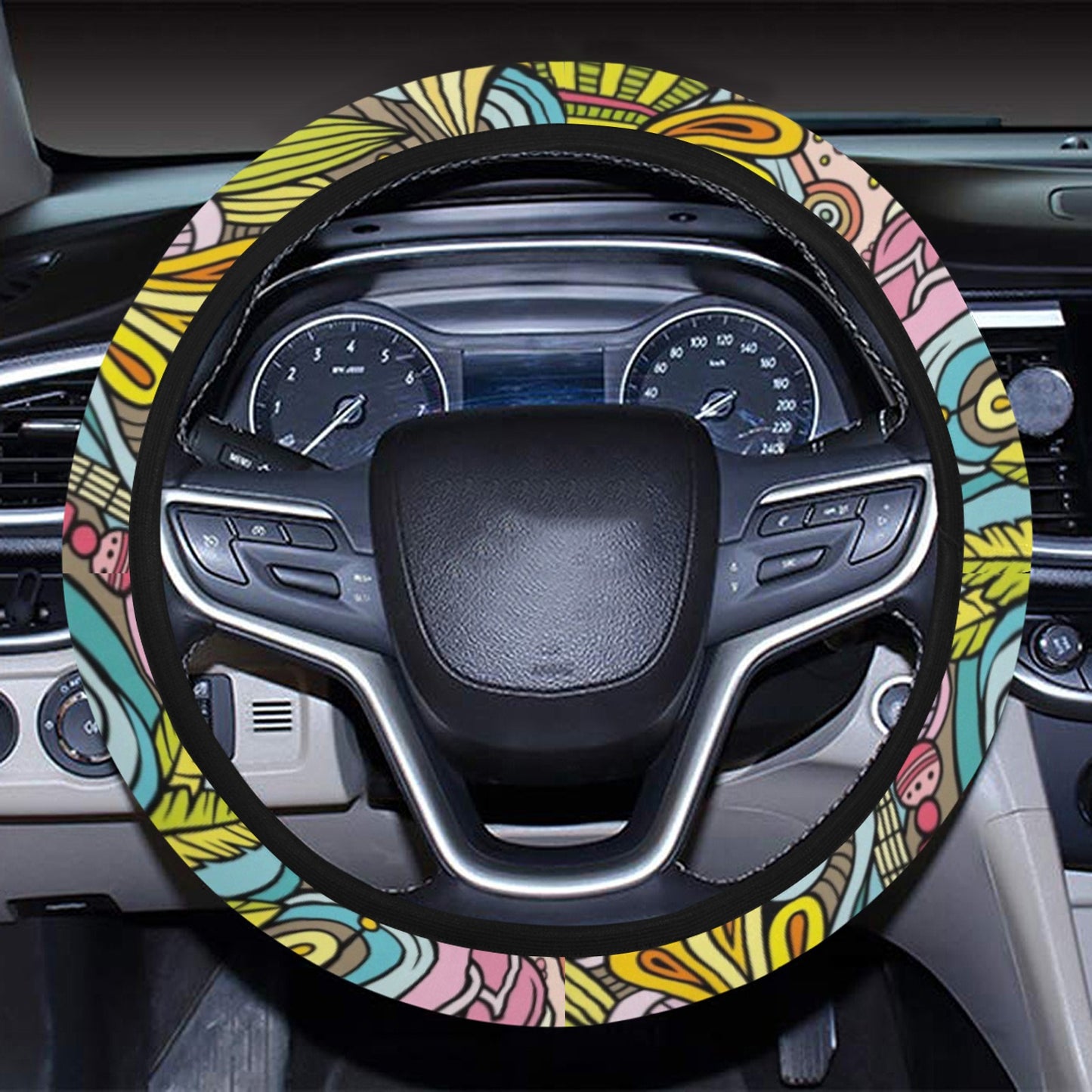 Hippie Print Design LKS301 Steering Wheel Cover with Elastic Edge