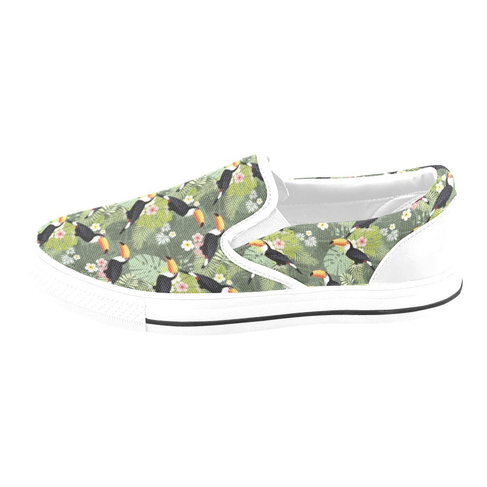 Toucan Print Design LKS304 White Slip Ons Canvas Women's Shoes