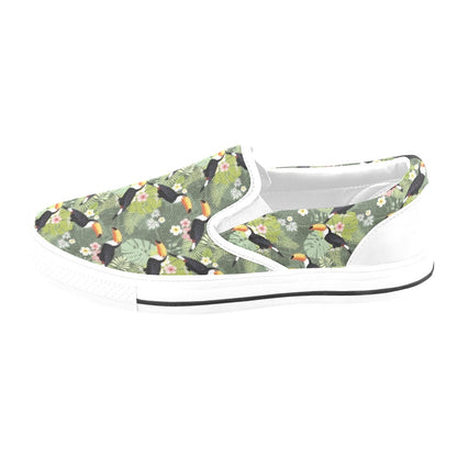 Toucan Print Design LKS304 White Slip Ons Canvas Women's Shoes